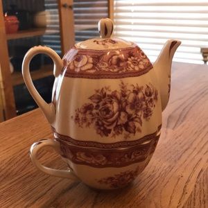 Teapot/Cup - Red Floral